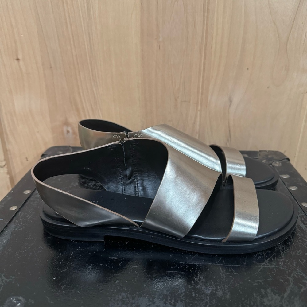All Saints Leather Pewter Webber Flat Sandals Metallic Size EU 39 - Picture 4 of 16